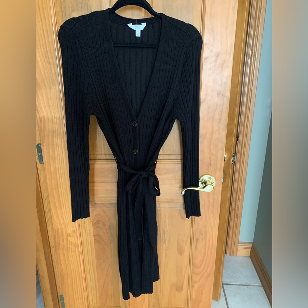 Long black cardigan knit sweater
